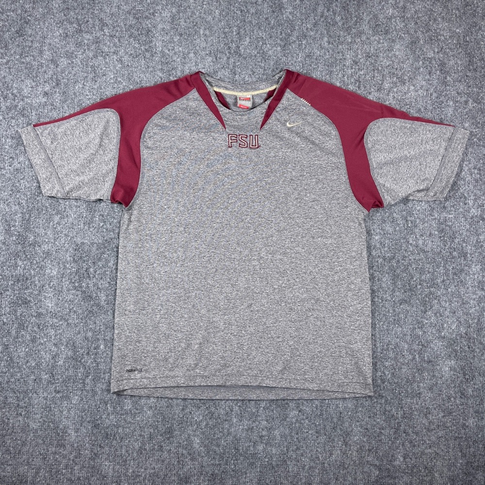 Y2K Nike FSU T-Shirt Mens Medium Grey Garnet Florida State University NikeFIT